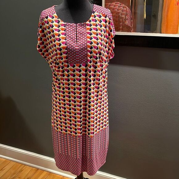 Laundry by Shelli Segal bright geometric print stretch lined pullover midi. Med - Picture 3 of 7